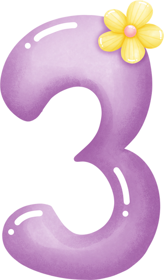 Cute Purple Number Three with Flower, Letter 3